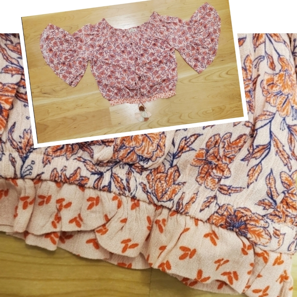 Off Shoulder Boho Coral Gypsy Top Wide Sleeve Sz L EUC!